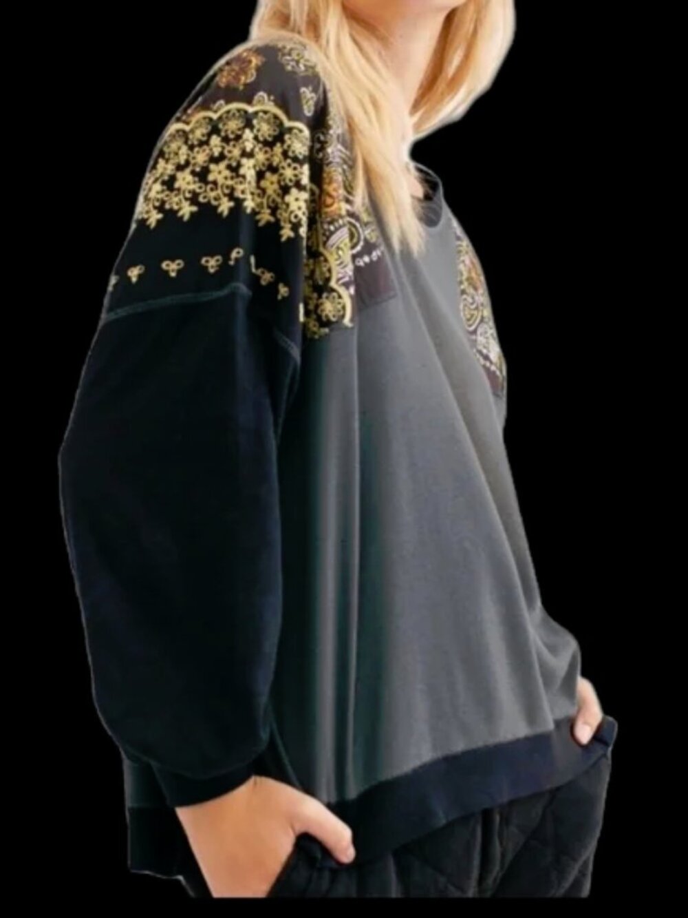 Free People We the Free Embroidered Oversized Bandana Shoulder Top Sm